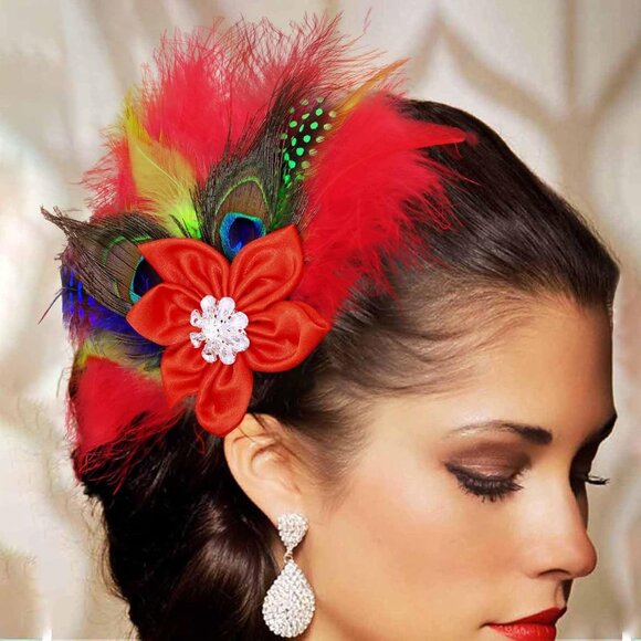 1920s Peacock Feather Hair Clip Flapper Fascinator Blue Hair Accessories for Wom - Picture 1 of 8